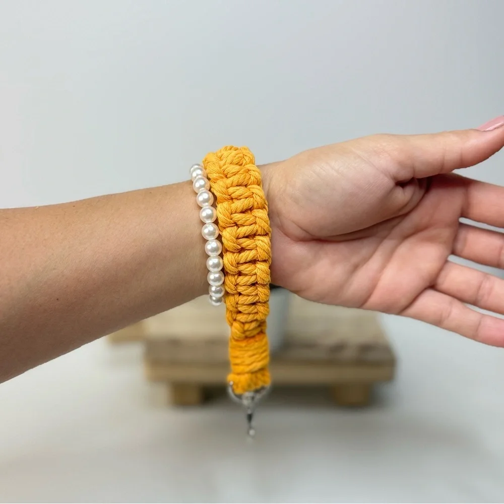 Boho Macrame Wristlet Golden Yellow Keychain